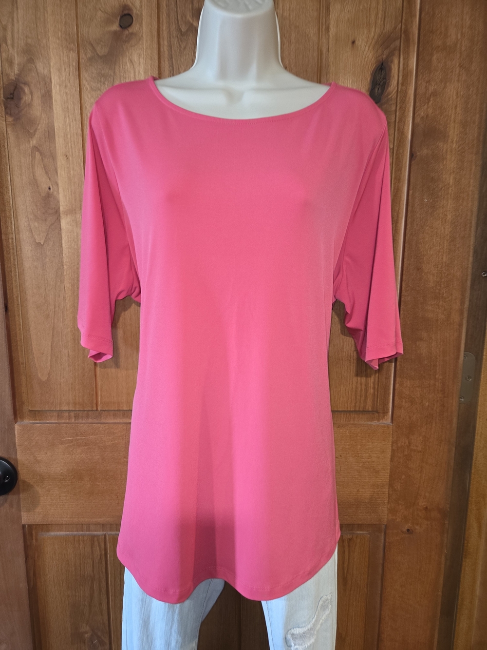 Susan Graver Hot Pink Boatneck Short Sleeve Top